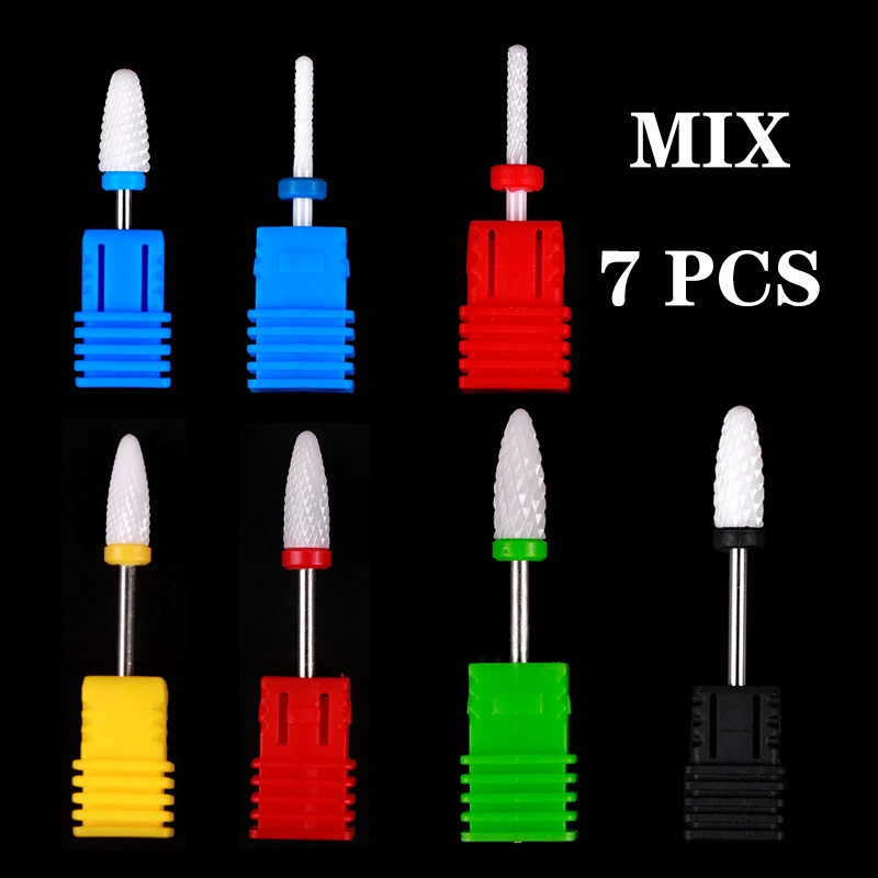 

7pcs Ceramic Milling Cutter Manicure Nail Drill Bits Electric Nail Files Nail Gel Polish Grinding Bits Mills Cutter Burr