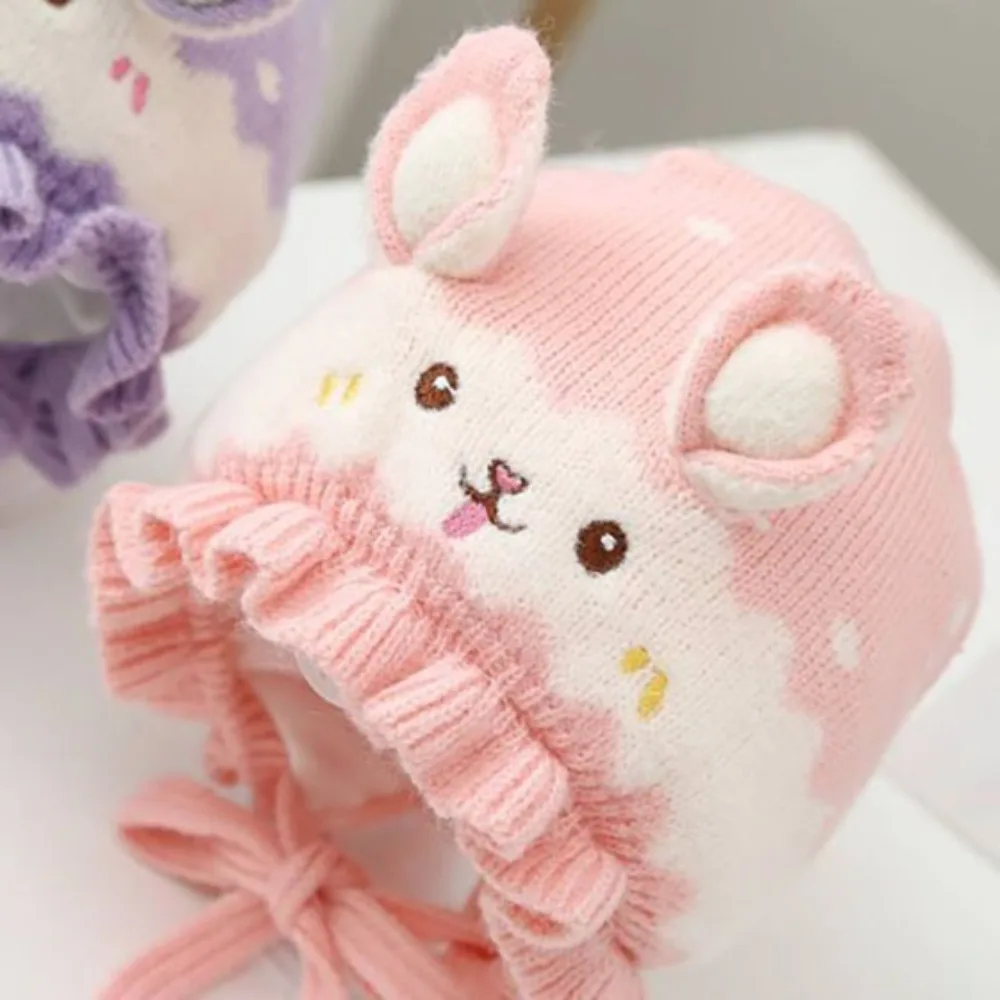 Милая детская шапка с кроличьими ушками осенне-зимняя вязаная шерстяная