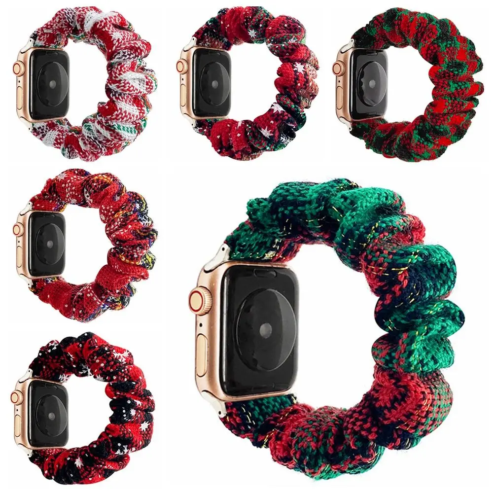 

Scrunchie Strap for Apple watch band 38mm 40mm 42mm 44mm Elastic Christmas Polyester Solo Loop Bracelet for iWatch