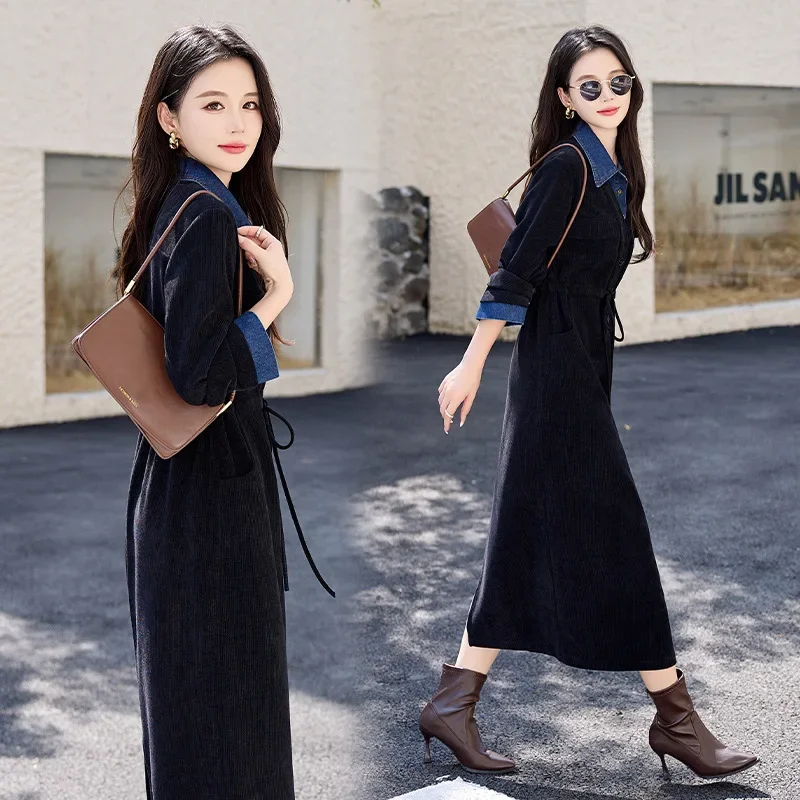 Элегантное платье с длинными рукавами осень 2024 новинка облегающая талию