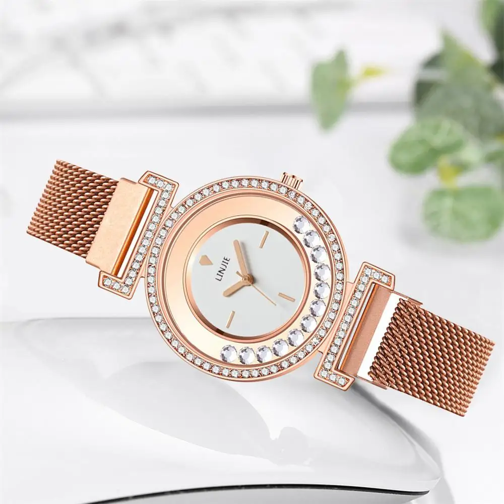 

Minimalist Rose Gold Stainless Steel Women Watches Fashion Magnet Buckle Ladies Wristwatches Rhinestone Woman Quartz Watch