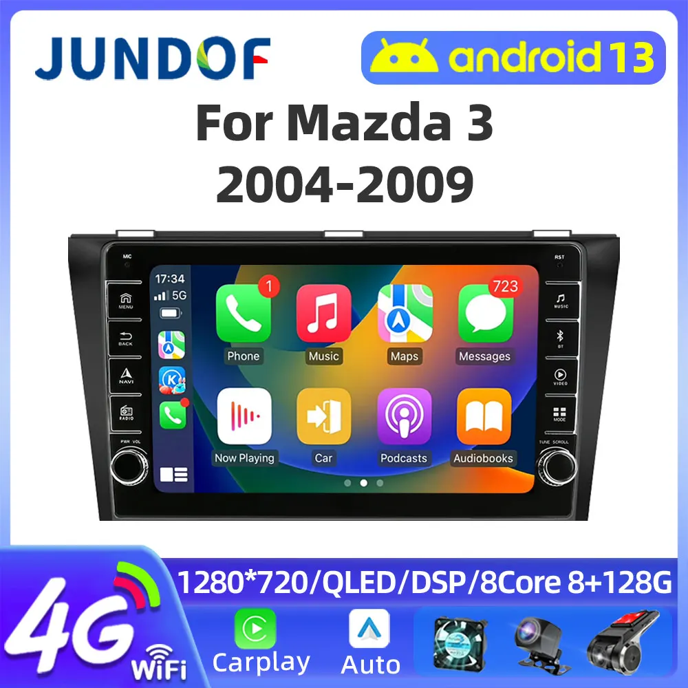 Jundof беспроводной CarPlay Android 13 автомобильный радиоприемник для Mazda 3 bk maxx axel 2004-2009 GPS