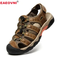 summer mens outdoor sports casual sandals fashion thick soled sandals 48 yards leather hollow out non slip travel beach sandals