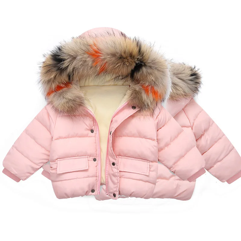 

Теплая верхняя одежда для маленьких девочек и мальчиков, новинка зимы 2023, Детская пуховая куртка с большим меховым воротником, детская одежда, однотонная утепленная куртка для мальчиков и девочек
