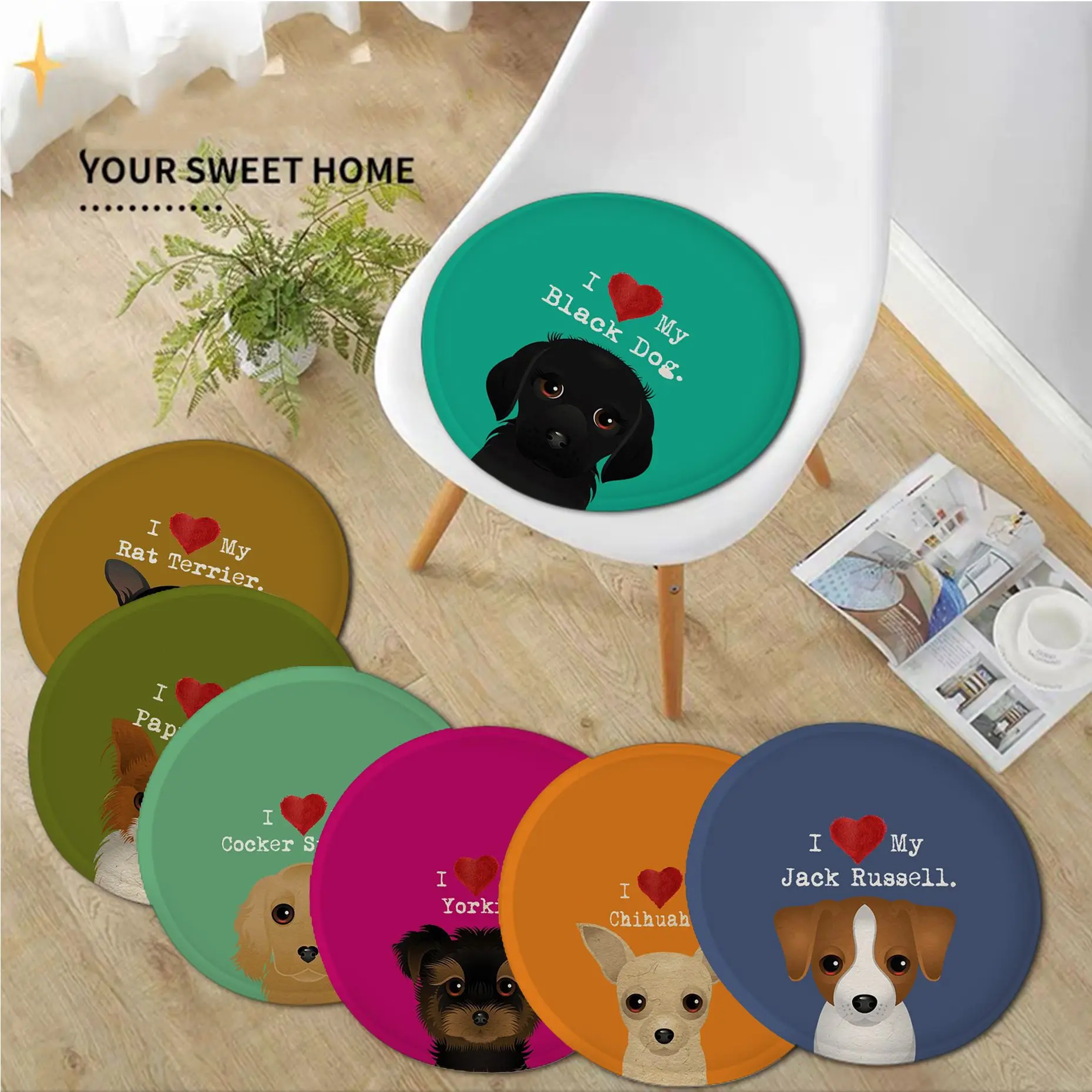 

I Love My Dog Yorkie Papillon Boxer Tie Rope Seat Cushion Office Dining Stool Pad Sponge Sofa Mat Non-Slip Chair Cushions