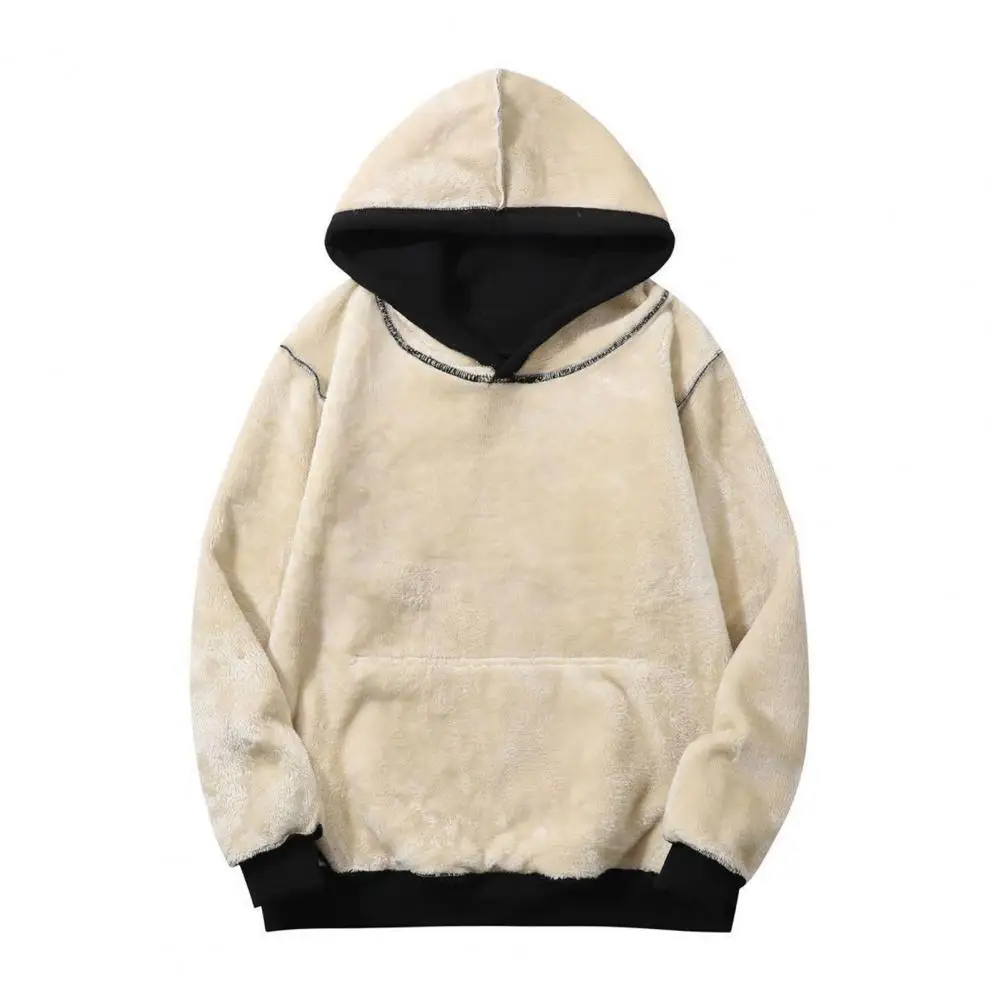 

Elastic Cuff Chic Pure Color Plush Fall Winter Hoodie Warm Autumn Hoodie Soft for Daily Wear
