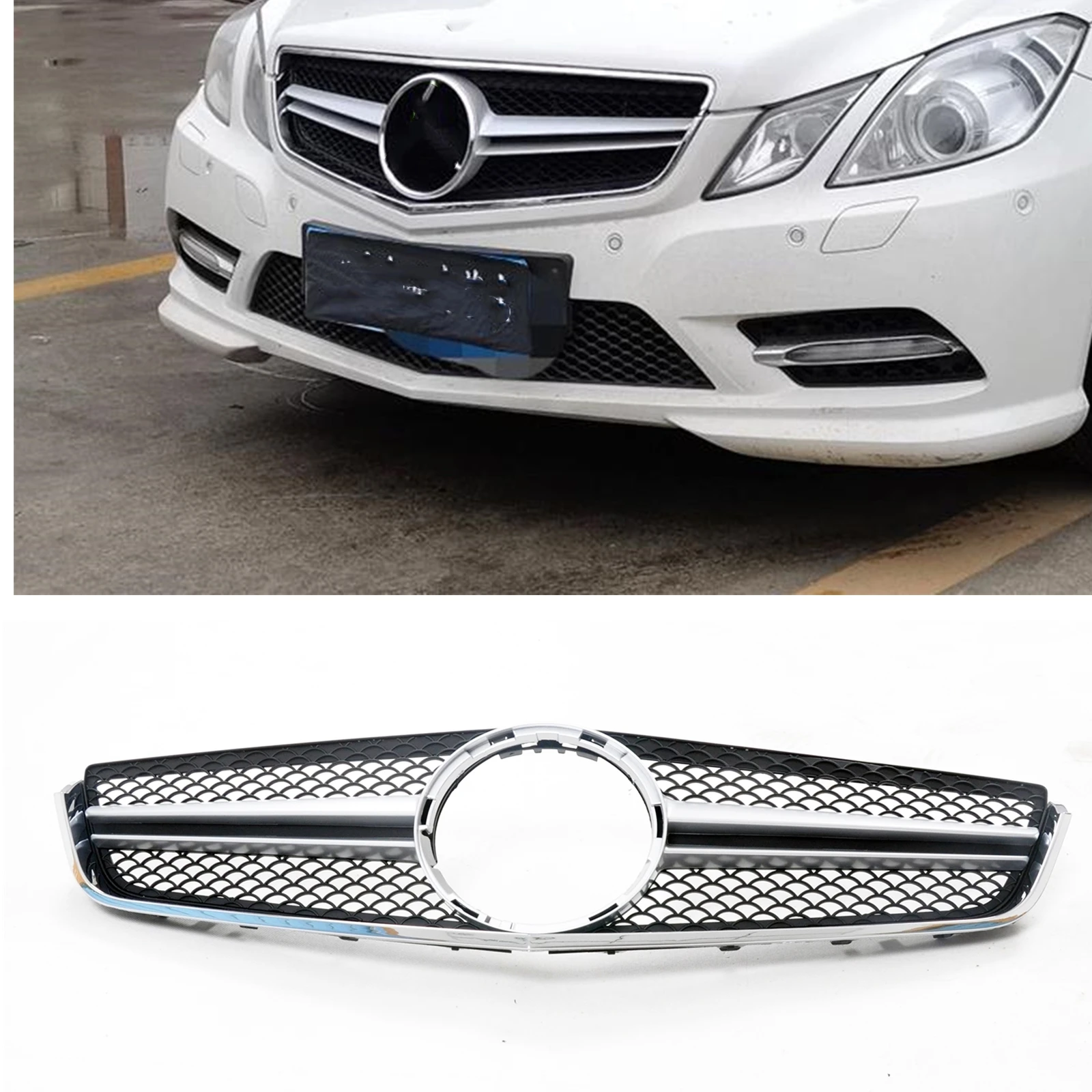 

For Mercedes Benz W207 E Coupe 2009-2013 2 Door AMG Style Front Grille Grill Silver E250/350/500 Car Upper Bumper Hood Mesh Kit