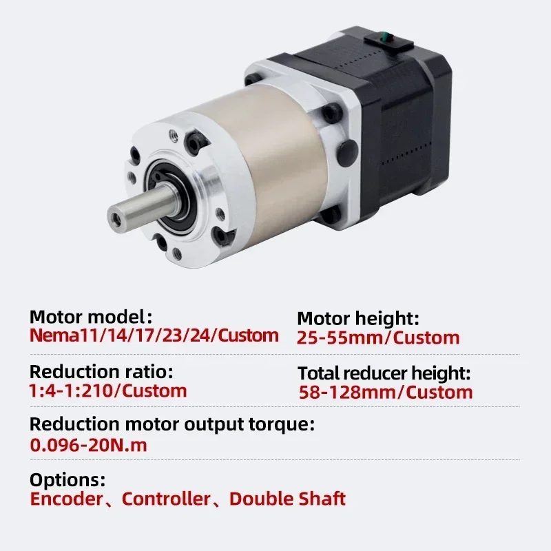 Фото UMOT Nema11 Nema14 Nema17 Nema23 Nema24 Micro Высокоточный планетарный шаговый двигатель с передаточным числом и передаточным редуктором скорости 1:3-1:100 №4