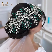 a441 handmade green rhinestones wedding headpiece luxury crystal bride headbands women party hair accessories bridal headwear