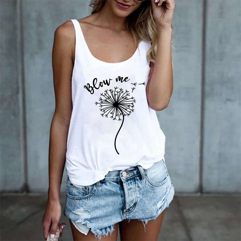 

Summer Sleeveless Tank Top for Femme Clothes Casual Vest Tanks Camis Blow Me Dandelion Funny Print Womens Tank Tops