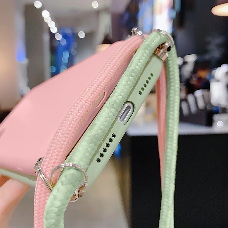 For OnePlus 10R 8T 9R ACE Liquid Silicone Lanyard Case For OnePlus 8 9 Pro With Neck Strap Crossbody Necklace Soft Cover