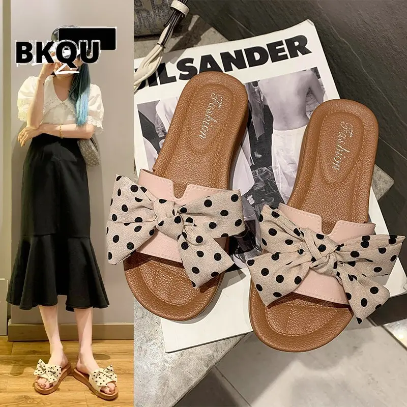 

2022 spring, summer and autumn new bow knot flip-flops flat bottom soft non-slip women's slippers fashion shoes women sandals