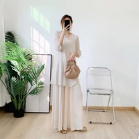 changpleat summer new suits solid color loose design plus size top wide leg pants two piece set womens miyak folds suit