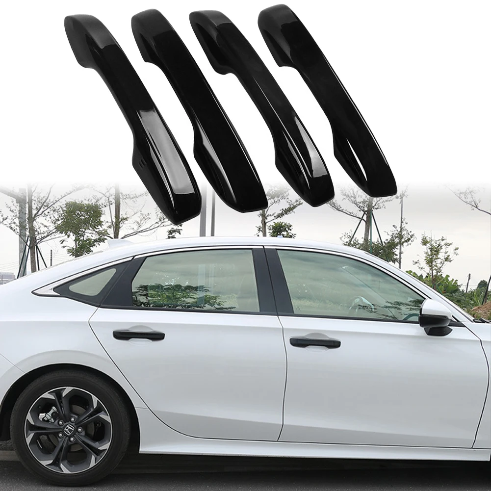 

4 шт. отделка дверной ручки для Honda Civic 11th 2022 глянцевая черная внешняя крышка дверной ручки отделка глянцевая черная внешняя отделка