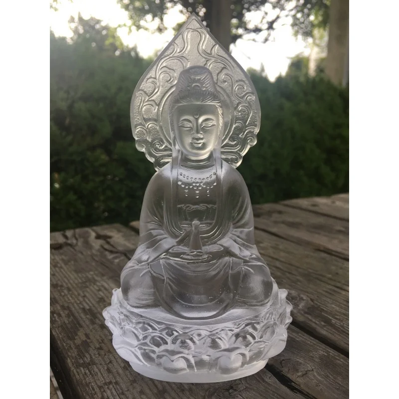 

White Color Kwan-Yin Guanyin Bodhisattva Pate-de-verre Crystal Sculpture