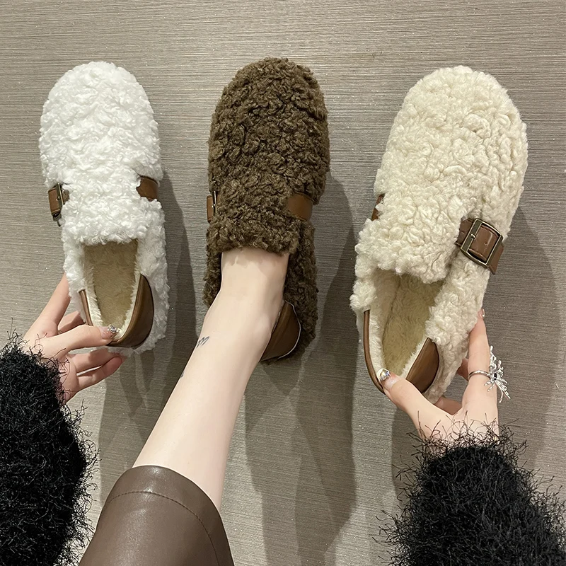 

Shoes Woman Flats Autumn Modis Round Toe Loafers Fur Elegant Casual Female Sneakers Dress Winter Fall New 2022 Moccasin Flock Ru