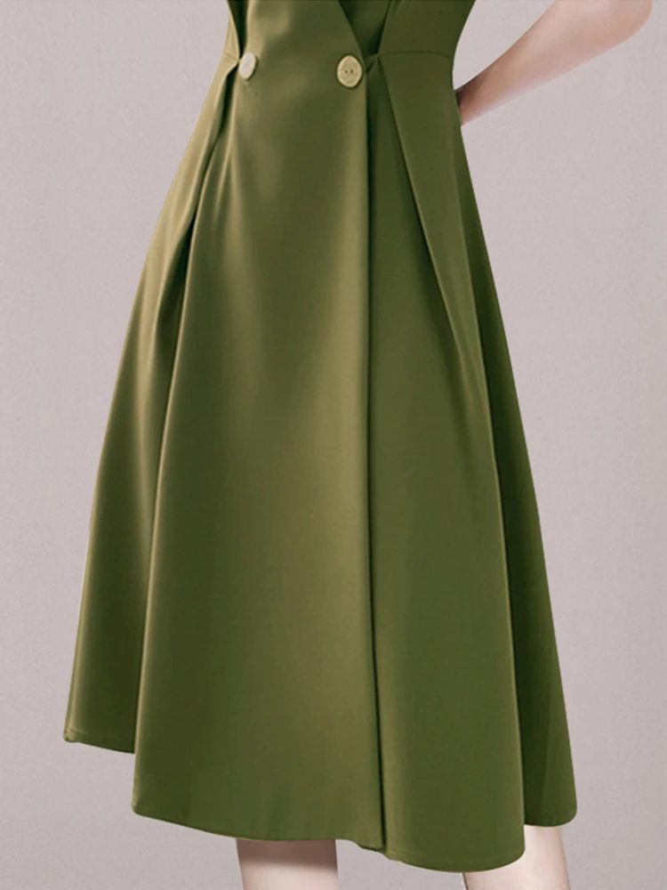 Женское Деловое платье с V-образным вырезом зеленое облегающее платье-трапеция