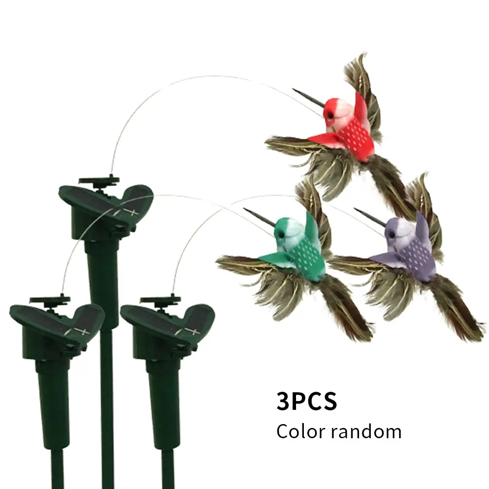 

3pcs Ground Plug Gift Outdoor Flying Hummingbird Garden Decor Solar Battery Powered Kids Toy Random Color Yard Fluttering Home