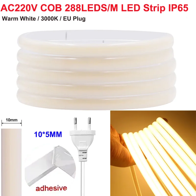 35M220V Светодиодная лента с теплым белым водонепроницаемым IP65 COB Светодиодная лента Гибкая лента для комнаты, спальни, кухни, наружного садового освещения