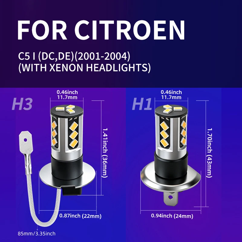 Фото Для Citroen C5 I DC DE Break 2001-2004: Светодиодные противотуманные фары (белые/желтые), 2 шт. №2