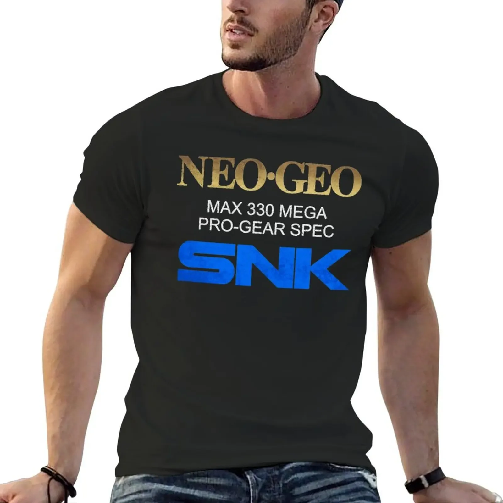 Neo Geo Pro Gear Spec Золотая футболка в стиле ретро большого размера с рисунком синие