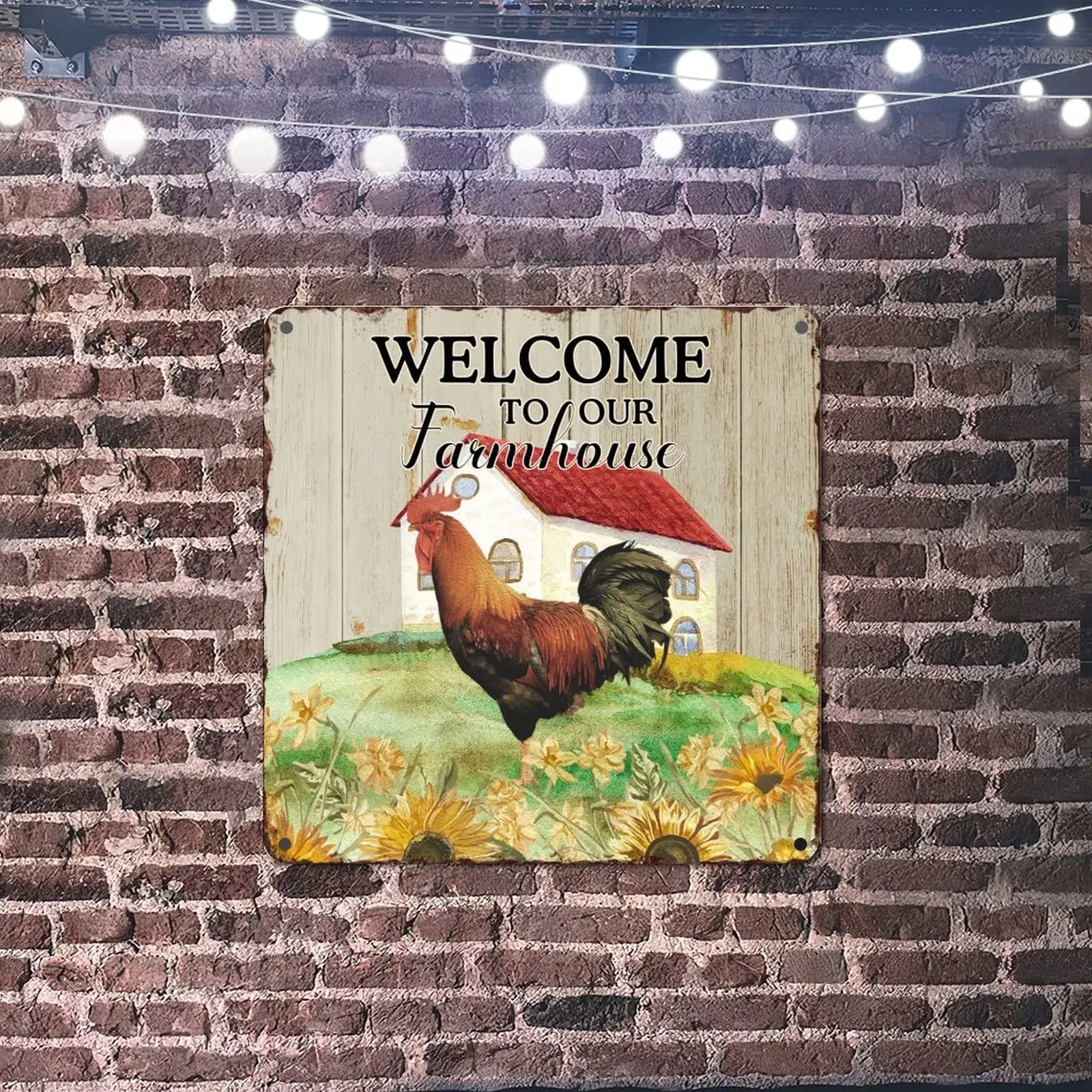 Добро пожаловать в наш фермерский жестяной знак петух Подсолнух пища уникальный
