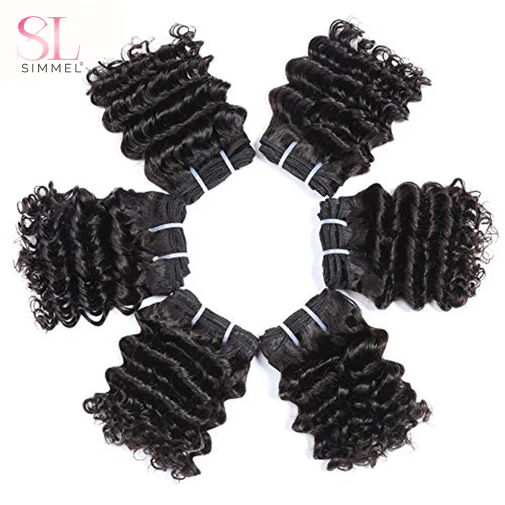 Short Deep Wave Hair Bundles Malaysian Curly Human Hair Weaving 6 inches Double Draw Remy Hair Extensions Natural Cheap Bundle