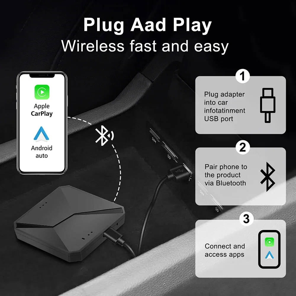 Фото 2 в 1 проводной к беспроводному Carplay и Android автомобильный мини-адаптер AI Box Plug and Play Dongle быстрое подключение st Connect №3