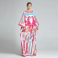 2022 summer womens gown kaftan dubai loose casual fashion printed v neck holiday beachwear floral boho dress kaftan moroccan