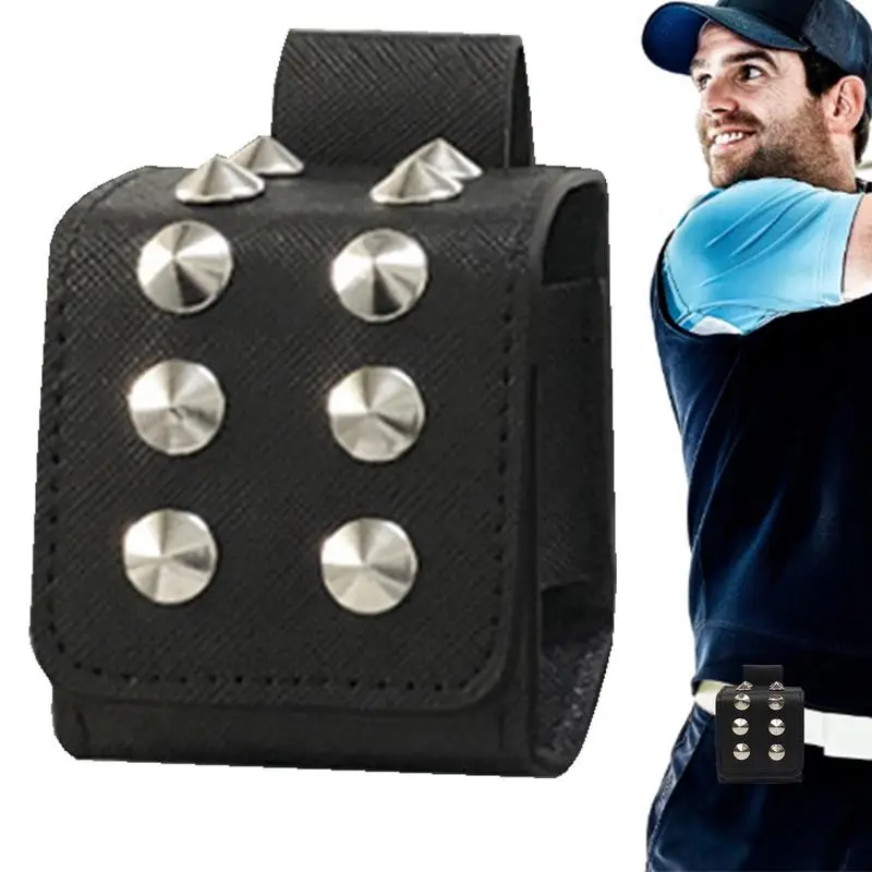 

Golf Ball Mini Pouch PU Leather Waist Belt Golf Ball Pouch Portable Waist Belt Carrier Bag Rivets Golf Ball Holder Utility Pouch