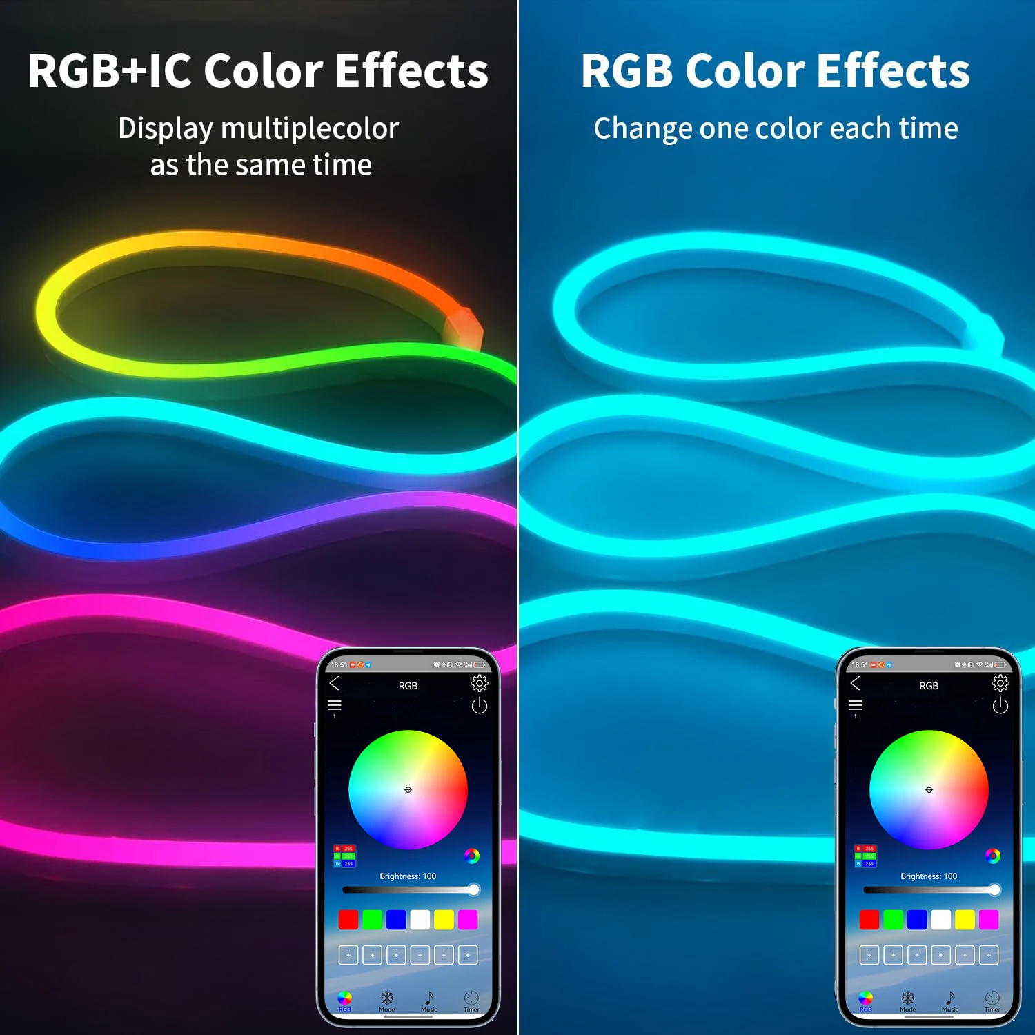 Фото Светодиодная RGB-лента Bluetooth Neon 1-10м, DC5V, USB, IP65, водонепроницаемая, гибкая, с управлением через приложение/пульт, синхронизация с музыкой, для домашнего декора №3