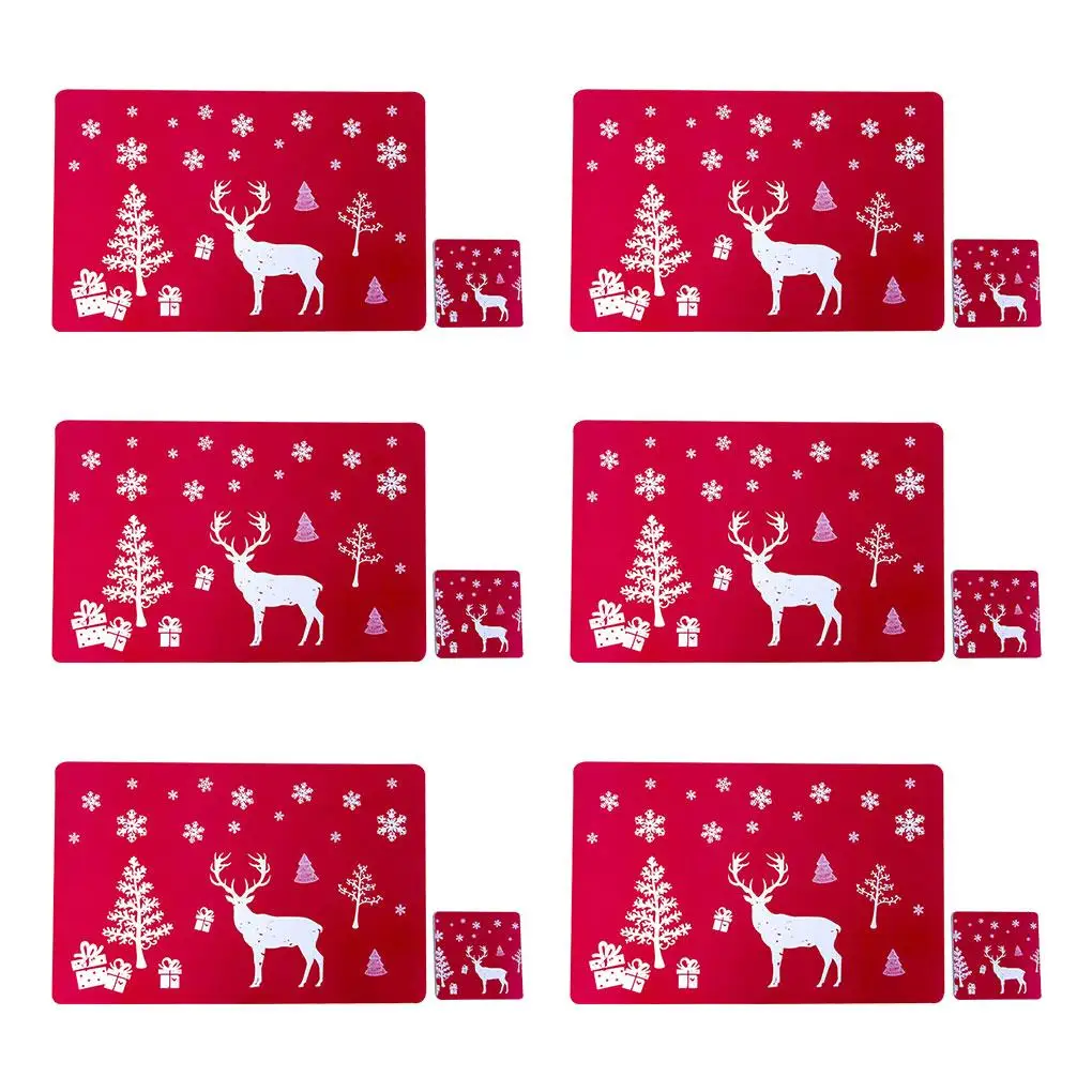 

12 Pcs/set Christmas Themed Table Mats Coasters Home Restaurant PVC Dining Pads Kit, B & Grey Christmas Tree