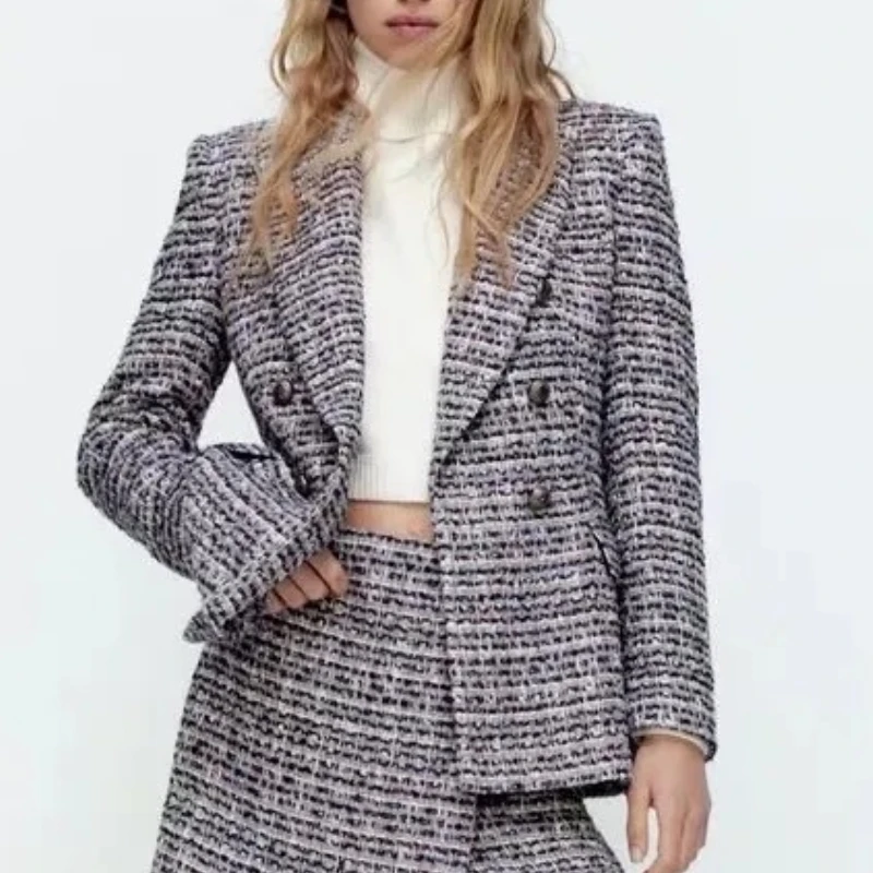 Ladies Temperament Commuter Style Textured Blazer for Fall/Winter 2021 New Women's Slim and Thin Double-breasted Lapel Top
