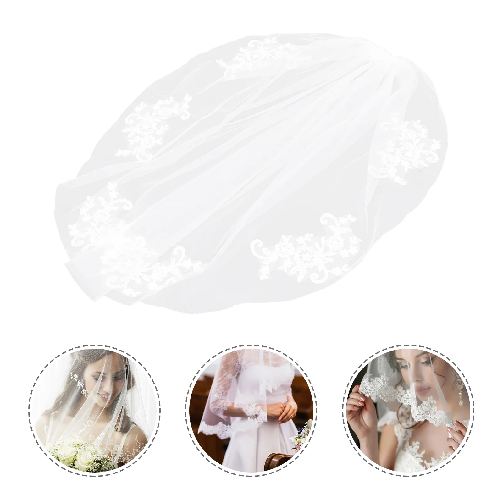 

Veil Wedding Short Lace Bridalfor Bride Veils Comb White Crystal Tulle Flower Brides Diamonds Layer Single Embroider Floral