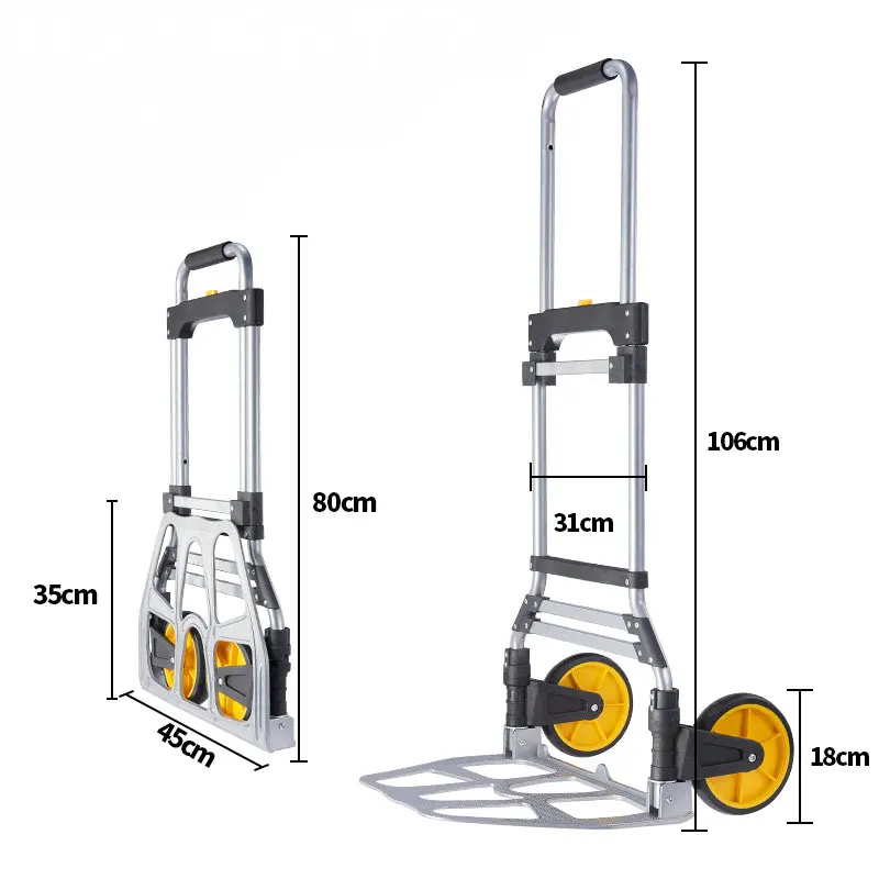 Folding Hand Truck, Aluminum Dolly Luggage Cart, 220 LB Capacity, For Indoor Outdoor Moving Travel