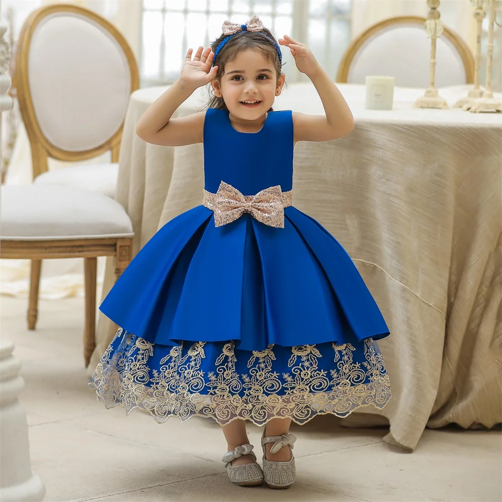 

Платье для маленьких девочек, детское Элегантное свадебное платье принцессы с цветочным рисунком, юбка-пачка с бантом, официальная одежда д...