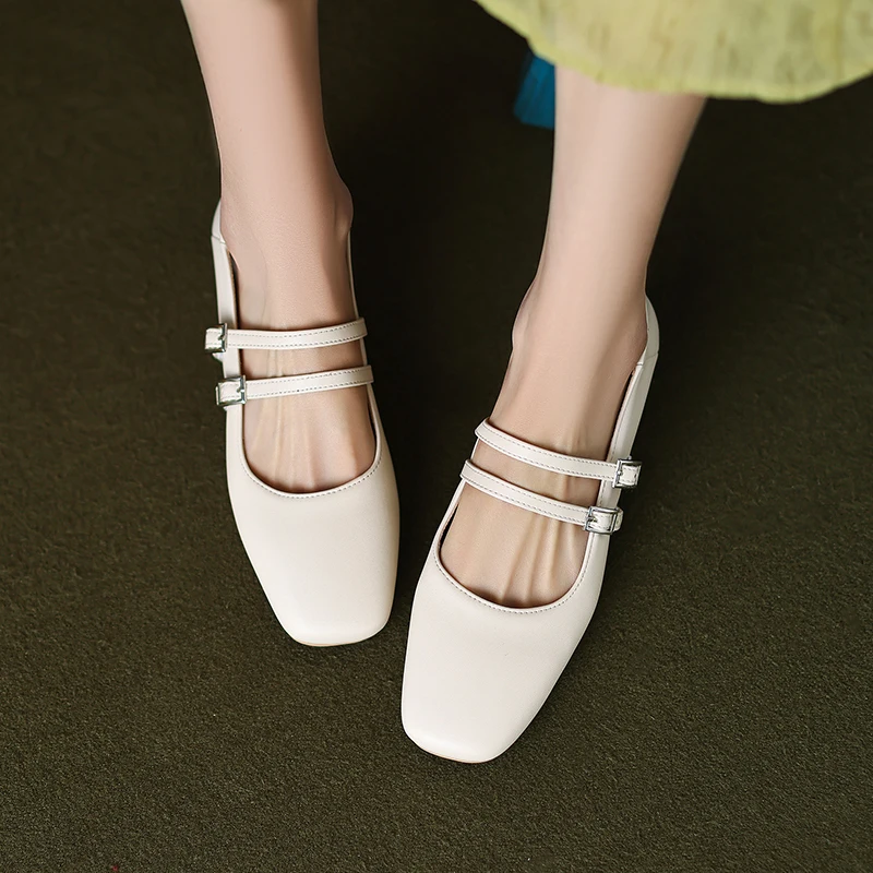 

Heihaian Single Shoe 2023 Spring New Shallow Mouth Shoes Simple Commuting White One-Word Buckle Strap Mary Jane Shoe Women 33-43
