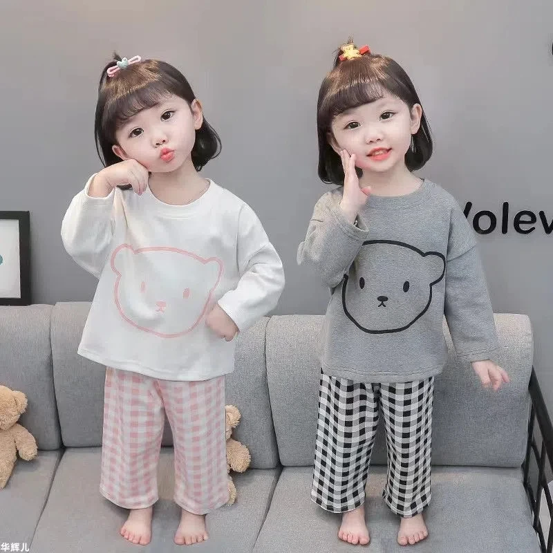 

VIDMID Children's cartoon casual pajamas girls cotton long sleeved autumn clothes and trousers suit P6553