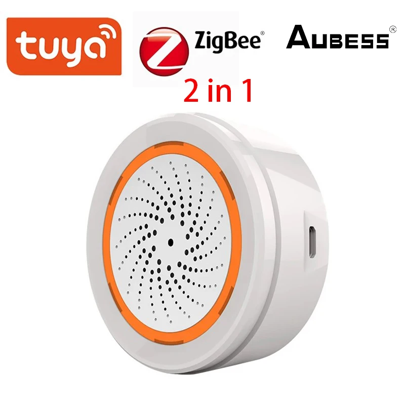

Умная сирена Tuya Zigbee, Беспроводной сенсор с датчиком температуры и влажности, 90 дБ, звукосветильник сигнал, для домашней системы безопасност...