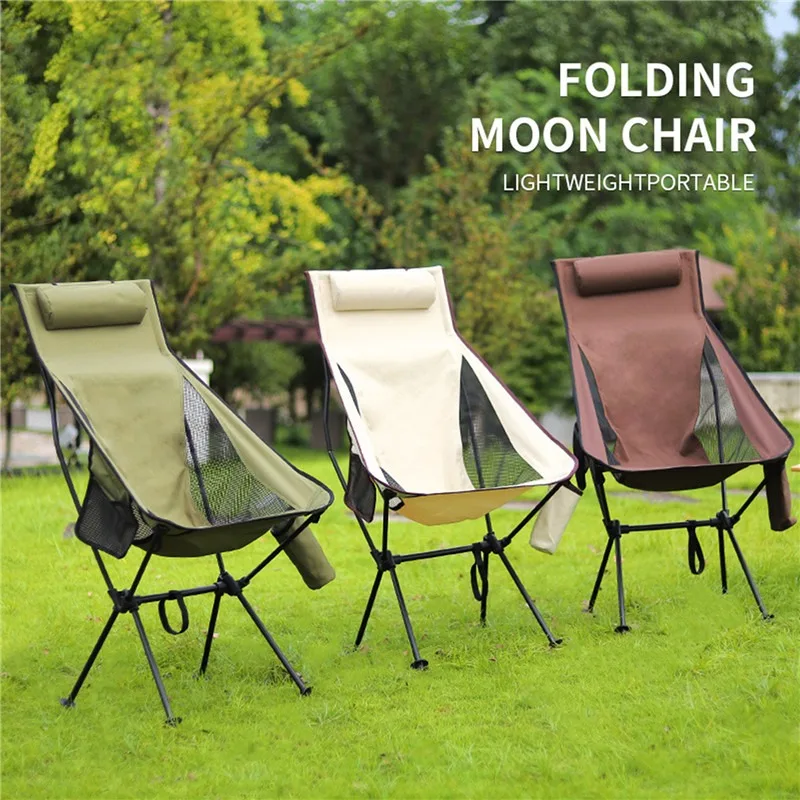 

Outdoor Camping Picnic Portable Ultra-Light Fishing Folding Chair Breathable Wear-Resistant Aluminum Alloy Backrest Moon Chair