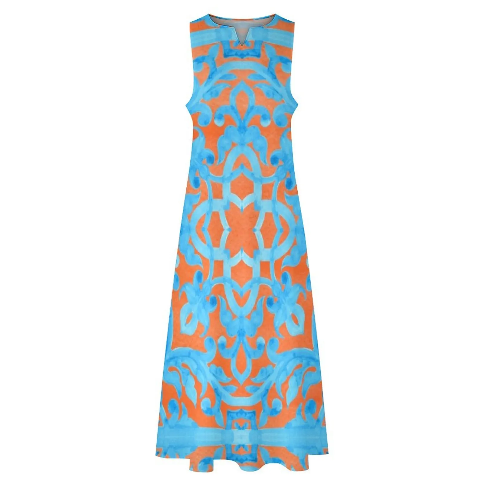 Португальская плитка азулежо. Длинное платье женская одежда корейское стильное