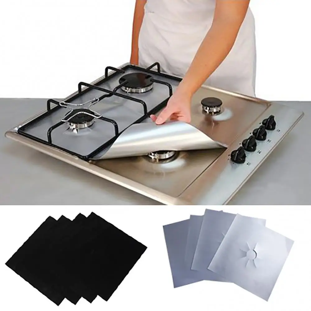 

4 Pcs Square Foil Gas Hob Protector Liner Reusable Easy Clean Protection Pad