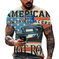 2022 new spring and autumn route 66 american flag letter printing loose retro harajuku large size short sleeved t shirt men