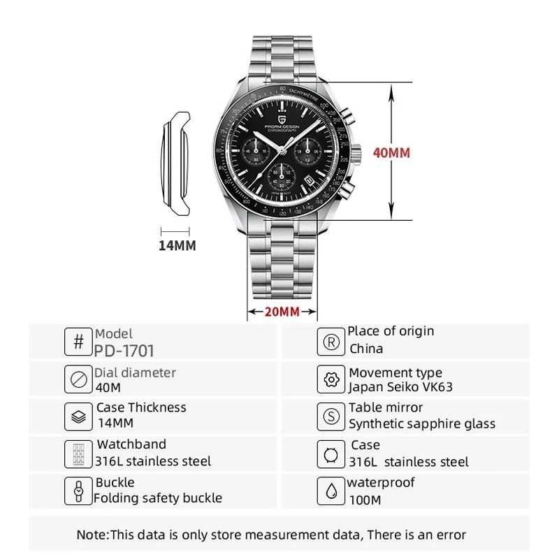 Цена Часы наручные PAGANI DESIGN Speedmaster Seiko VK63 Мужские кварцевые, Роскошные водонепроницаемые, из нержавеющей стали с сапфировым хронографом, 100 м