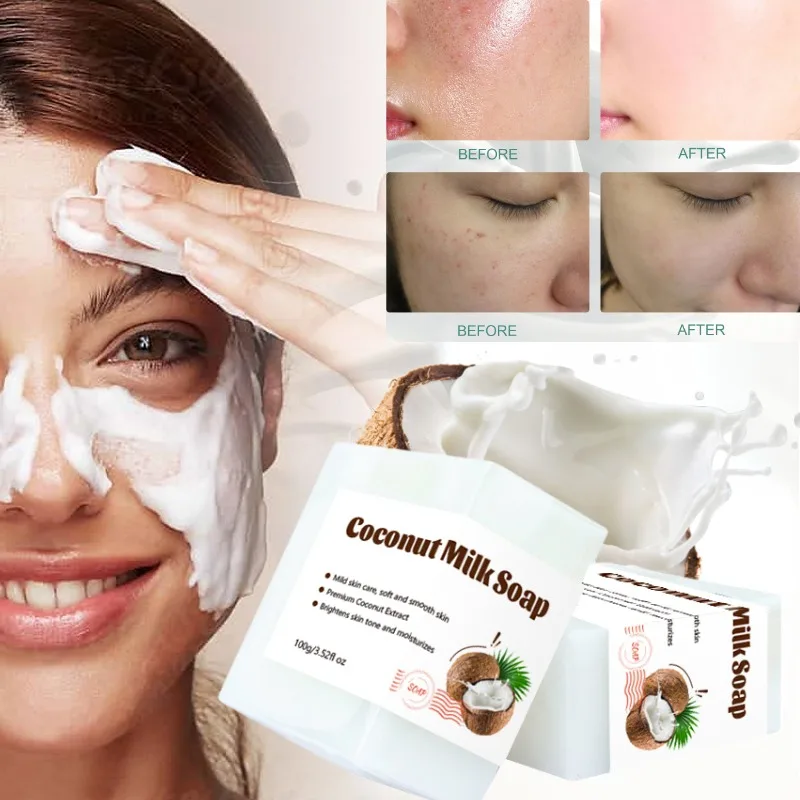 

Jabón de baño de aceite de coco para suavizar la piel, limpiador Facial hecho a mano, blanqueador de leche, espuma transparente,