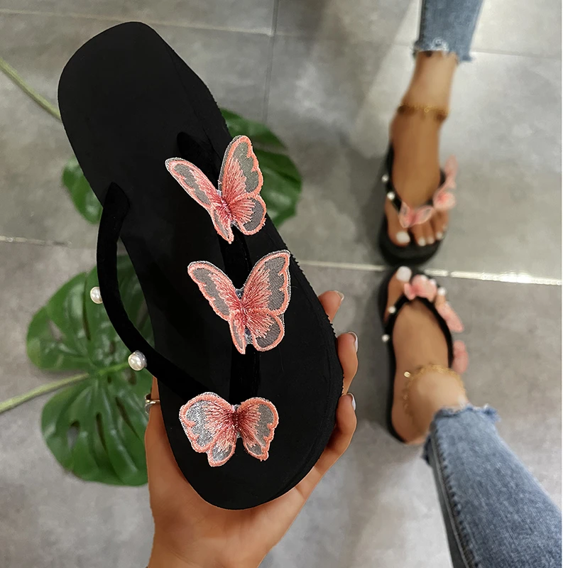 

2023 New Summer Matsuke Bottom Beach Butterfly Pearl Outer Wear Sandal Slippers, Available in Multiple Colors
