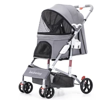 portable folding pet cart four wheels dog accessories cat carrier all seasons windproof breathable small strollers
