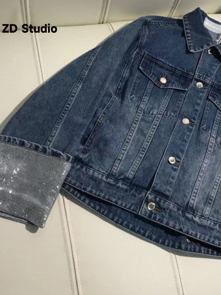 

Новинка 2023, популярная джинсовая куртка ZD Studio, Саржевые хлопковые манжеты, популярная декоративная блузка в стиле ретро