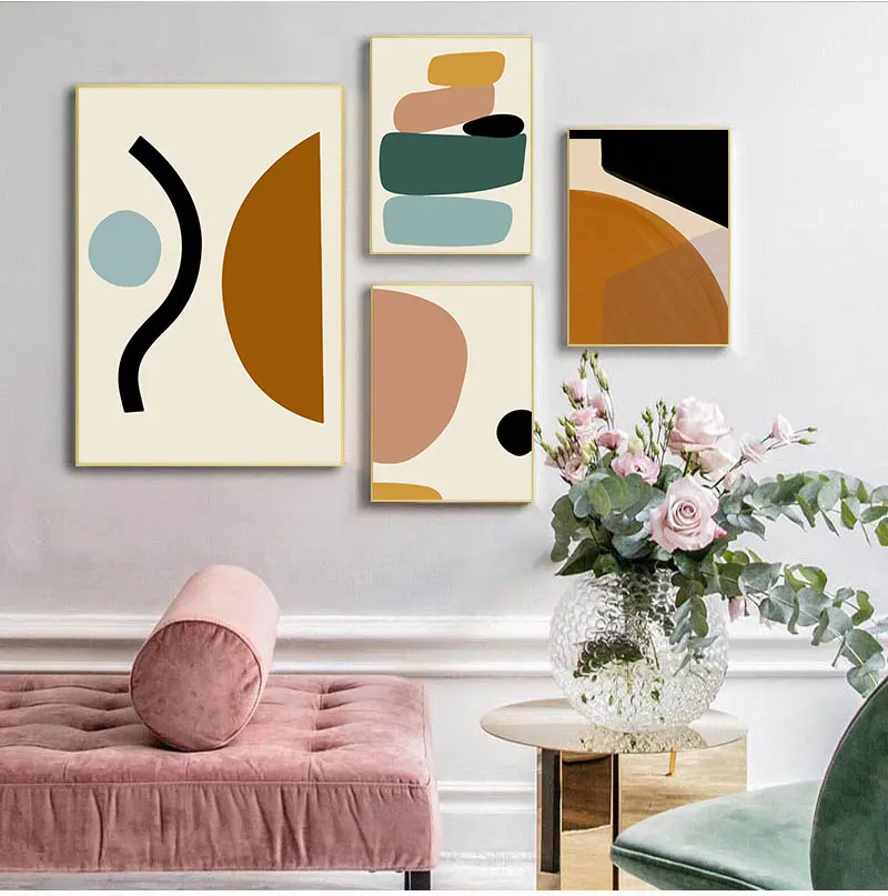 

Абстрактная Геометрическая графическая Картина на холсте в скандинавских стилях Настенная картина плакаты печать для гостиной домашний Д...