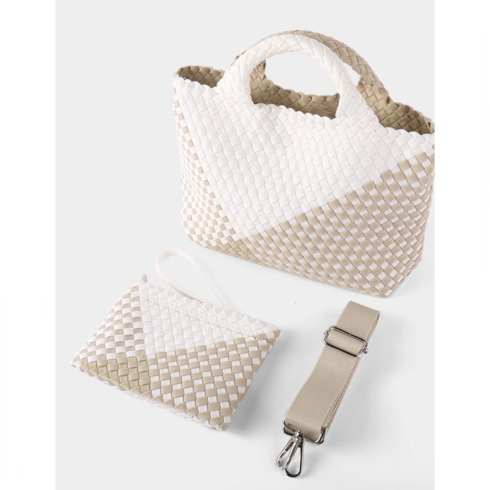 Сумка-тоут женская плетеная на одно плечо с цветным сращением